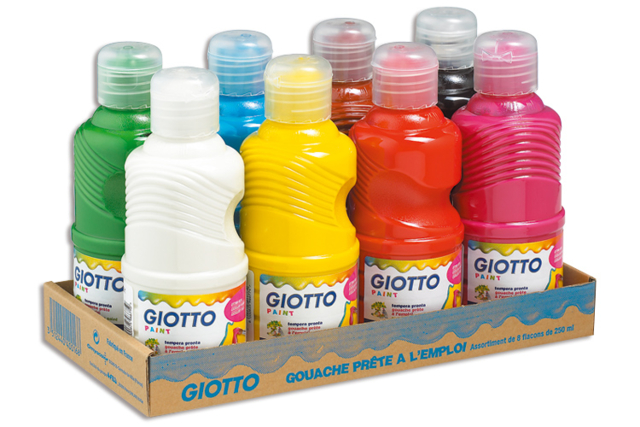 Gouache Giotto 250 ml - Peinture gouache liquide : des couleurs vives qui s'enlèvent à l'eau - 10doigts.fr