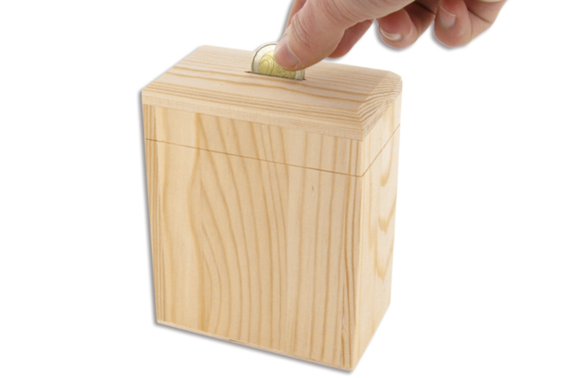 Tirelire en bois à vernir - Objets en bois à décorer pour le bureau - 10doigts.fr