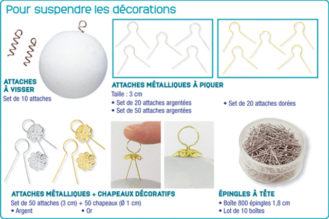 Attache métallique pour boule polystyrène - Boules en polystyrène - 10doigts.fr
