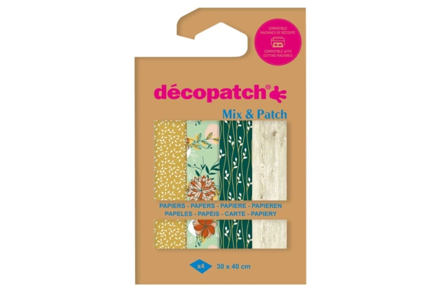 4 feuilles Decopatch Mix - doré vert - Papiers Décopatch - 10doigts.fr