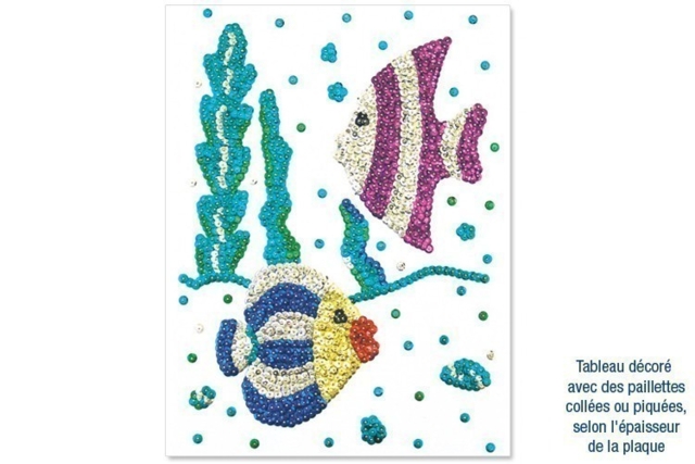 Carton plume ou plaque polystyrène : créations avec des paillettes cuvettes rondes à trou - Carton plume et polystyrène - 10doigts.fr