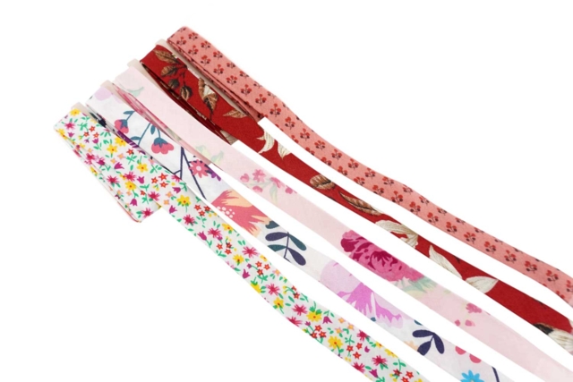 5 Biais coton Liberty rouge - Rubans - 10doigts.fr