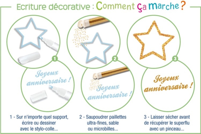 Ecriture décorative avec stylo-colle... - Colles spécifiques pour tous vos matériaux et supports - 10doigts.fr