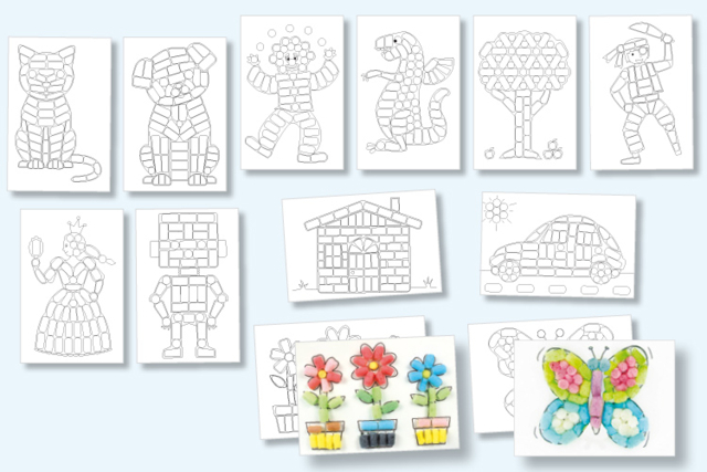 Cartes à décorer avec des flocons de maïs - Activités manuelles avec des flocons de maïs : une matière naturelle et ludique - 10doigts.fr