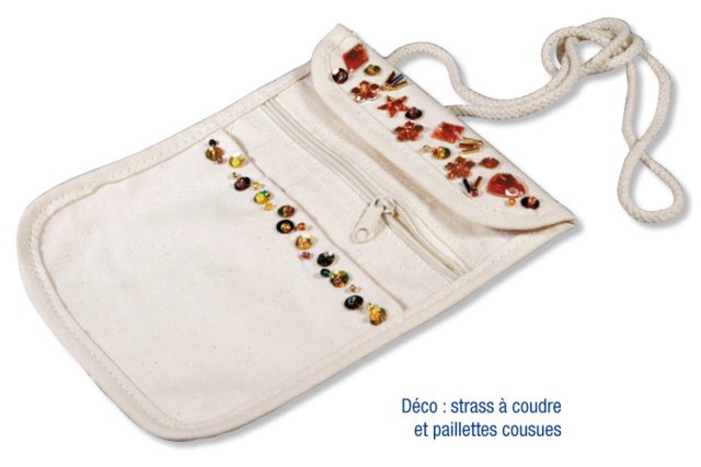 Pochette à bandoulières en coton naturel 3 poches - Coton, lin - Textiles - 10doigts.fr