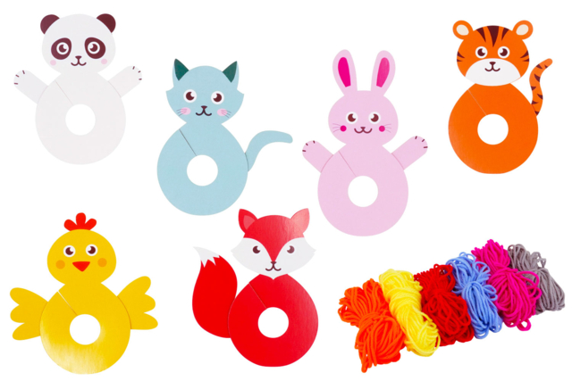 6 animaux pompons laine - Kits Mercerie - 10doigts.fr