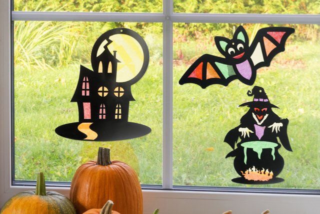 6 décorations halloween vitrail - Kits créatifs Halloween - 10doigts.fr