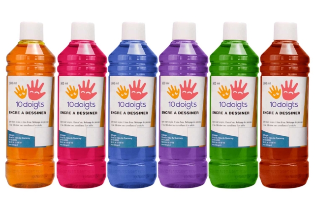  6 flacons de 500 ml - couleurs complémentaires - Encres liquides : la pureté de la couleur pour vos dessins - 10doigts.fr