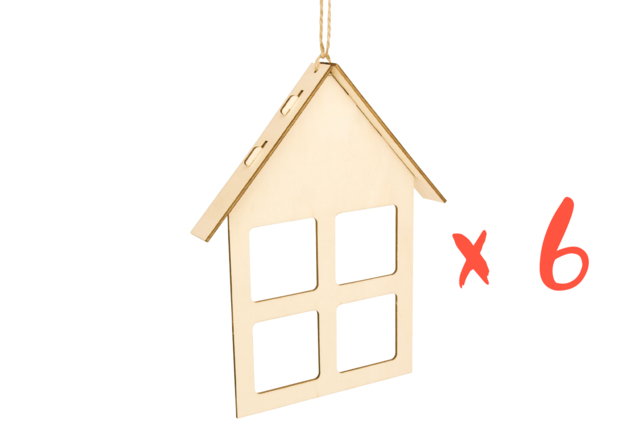 6 maisons avec fenêtres - Cadres photo en bois à décorer - 10doigts.fr
