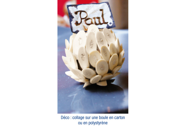 Lamelles de bois : Idée Créa Collage sur boule carton ou polystyrène - Décors nature : matériaux naturels pour les loisirs créatifs - 10doigts.fr