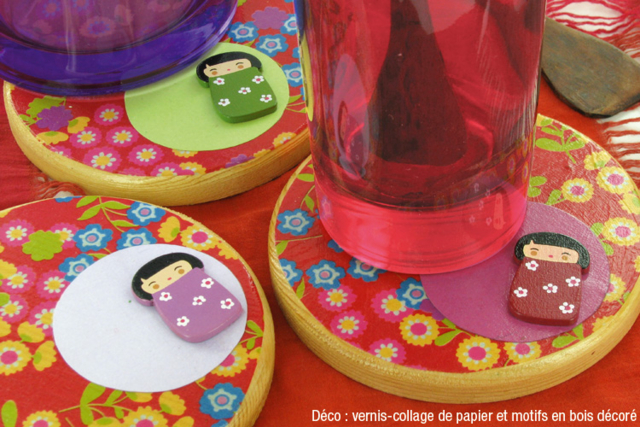 Dessous de verre ou de bouteille rond ou octogonal, en bois - Objets en bois à décorer pour la cuisine - 10doigts.fr