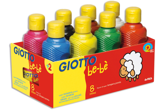 Set de 6 flacons de gouache Giotto Bé-bé - Peinture gouache liquide : des couleurs vives qui s'enlèvent à l'eau - 10doigts.fr