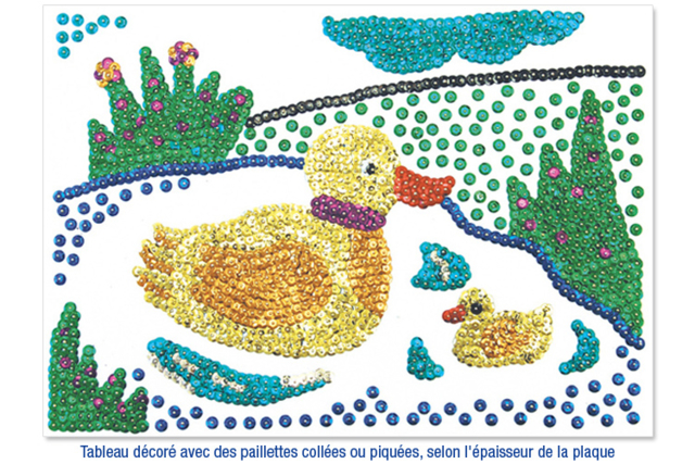 Carton plume ou plaque polystyrène : créations avec des paillettes cuvettes rondes à trou - Plaques en polystyrène - 10doigts.fr