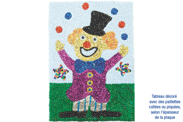 Carton plume ou plaque polystyrène : créations avec des paillettes cuvettes rondes à trou - Plaques en polystyrène - 10doigts.fr