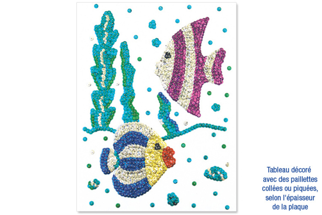 Carton plume ou plaque polystyrène : créations avec des paillettes cuvettes rondes à trou - Plaques en polystyrène - 10doigts.fr