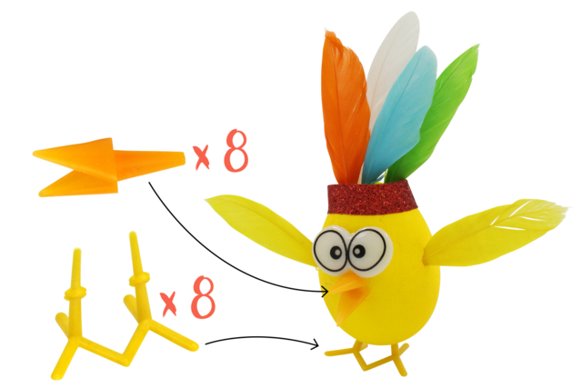 8 becs et pattes de poussin - Yeux mobiles - 10doigts.fr