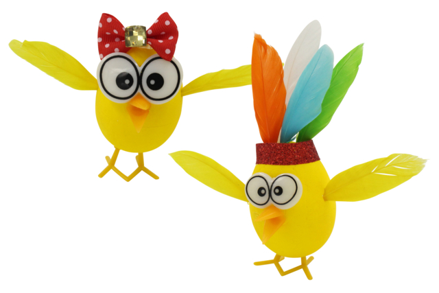 8 becs et pattes de poussin à planter - Yeux mobiles - 10doigts.fr