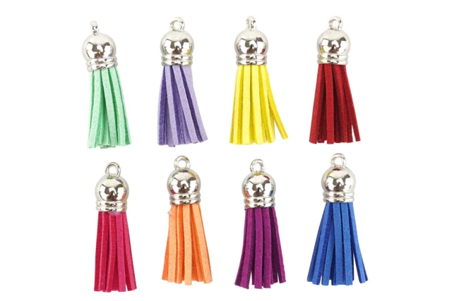 8 pompons suedine coloré - Pompons pour bricolage créatif - 10doigts.fr