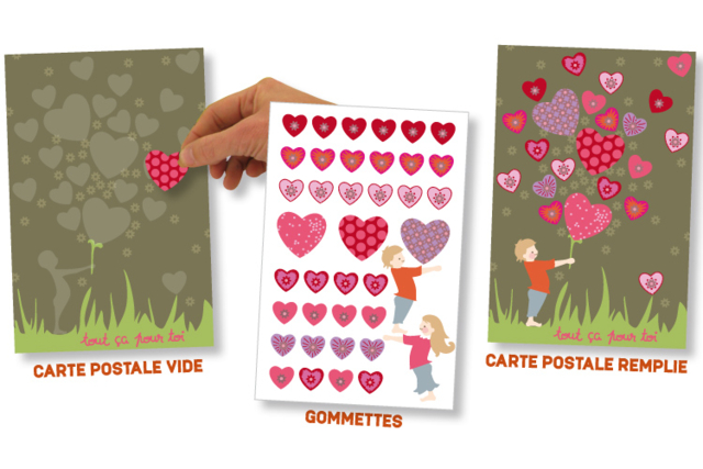 Set carte postale "Enfant cœur" - Gommettes Histoires et décors - 10doigts.fr
