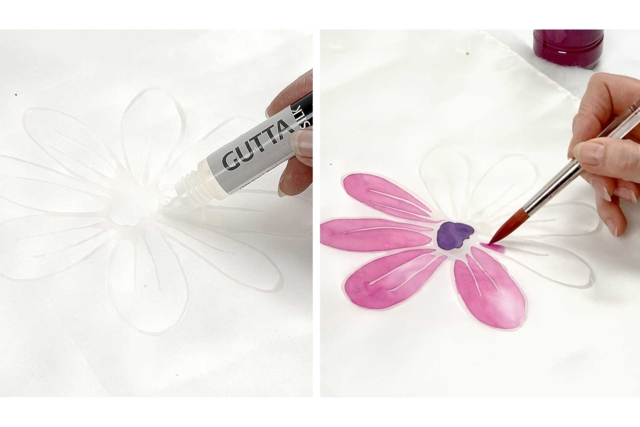 application gutta sur soie - Peinture sur soie - 10doigts.fr