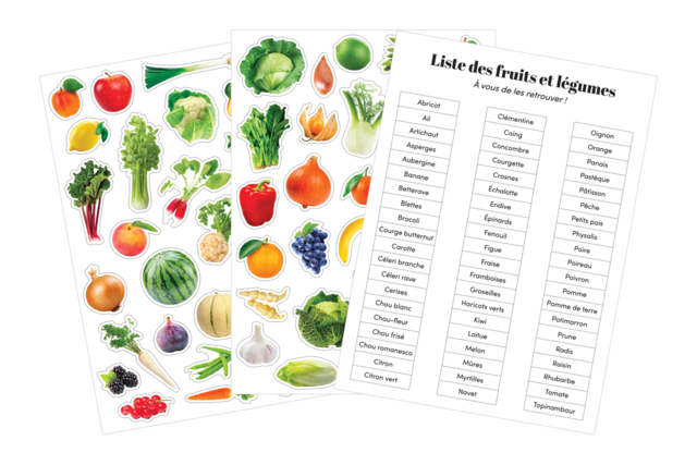 apprendre les fruits - Gommettes Fleurs, Fruits et Légumes - 10doigts.fr