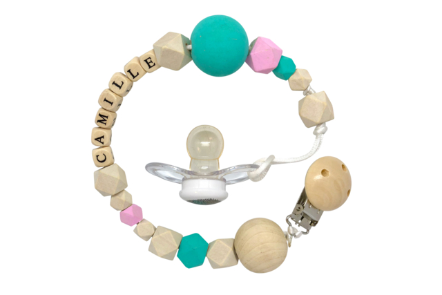 attache tétine en bois - Bijoux messages - 10doigts.fr
