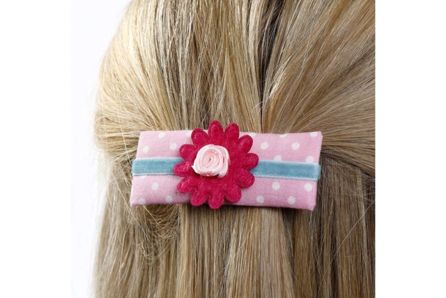 barette cheveux rose satin - Embellissements fleurs et coeurs - 10doigts.fr