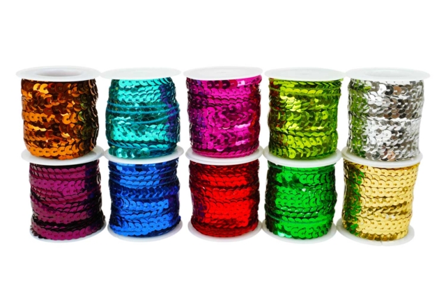 Bobines de rubans pailletés - Set de 10 couleurs - Rubans - 10doigts.fr