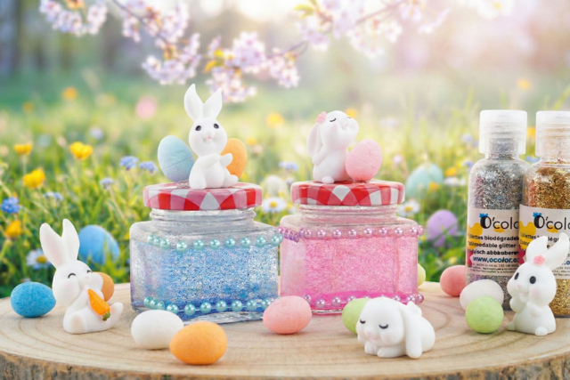 Bocal à paillettes lapin de Pâques - Paillettes à saupoudrer - 10doigts.fr