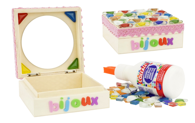 Boite à bijoux mosaïques - Miroirs à coller - 10doigts.fr