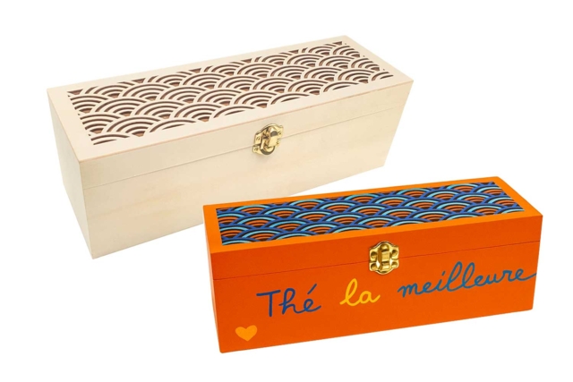 Boîte à Thé avec Couvercle Ajouré 30 cm - Boîtes en bois à décorer - 10doigts.fr