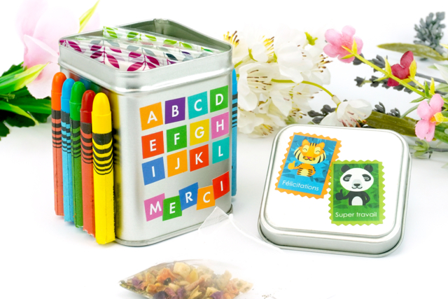 Boite à thé - cadeau maitresse - Gommettes Alphabet, messages - 10doigts.fr