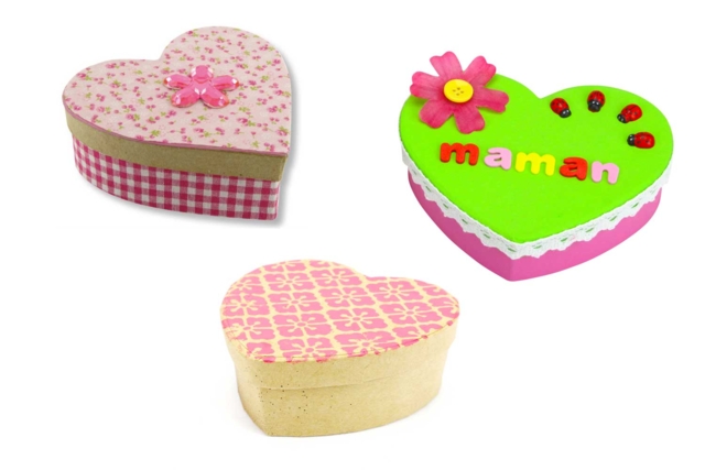 boite coeur papier mâché décorées - Boîtes et corbeilles en carton - 10doigts.fr
