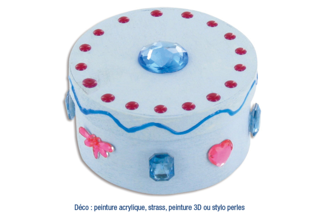 boite ronde bleue strass - Boîtes en bois à décorer - 10doigts.fr