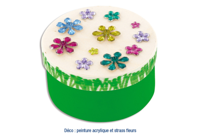 boite ronde en bois fleurs strass - Boîtes en bois à décorer - 10doigts.fr