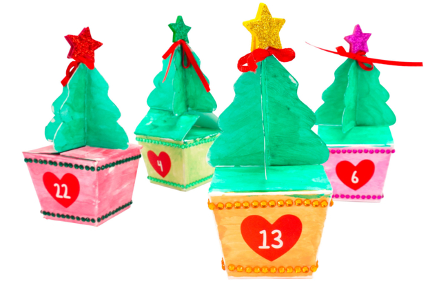 boite sapin calendrier coeur - Gommettes Alphabet, messages - 10doigts.fr