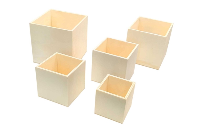 Boîtes cubiques gigognes en bois - 5 pièces - Boîtes en bois à décorer - 10doigts.fr