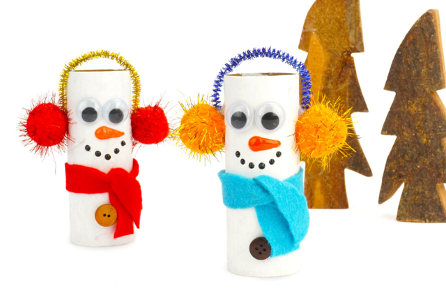 Bonhomme de neige avec un rouleau en carton - Feuilles de feutrine - 10doigts.fr