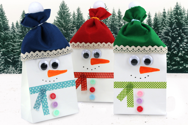 Bonhomme de neige avec un sac en papier - Boutons fantaisie et décoratifs pour tous vos DIY - 10doigts.fr