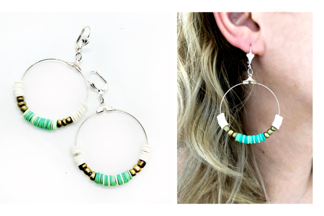 Boucle d'oreille créole Heishi - Perles Rocaille - 10doigts.fr