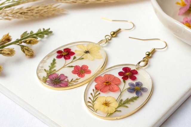 boucles oreilles résine fleurs séchées - Résine - Modelage et moulage - 10doigts.fr