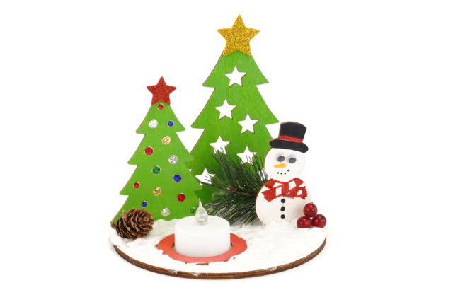 bougeoir bois bonhomme de neige - Bougeoirs en bois - 10doigts.fr