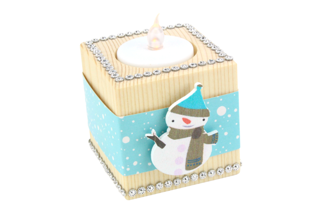 bougeoir carré hiver - Déco en bois peint - 10doigts.fr