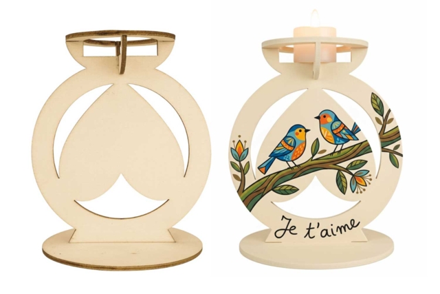 bougeoir coeur inversé oiseaux - Bougeoirs et photophores à décorer - 10doigts.fr