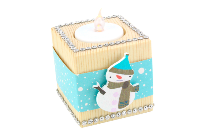 bougeoir cube en bois hiver - Papiers saisonniers - 10doigts.fr