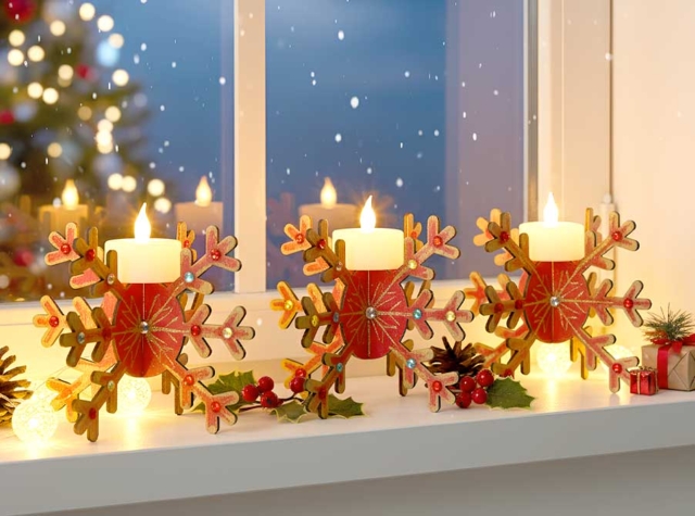 bougeoir flocons strass noel - Photophores Noël - 10doigts.fr