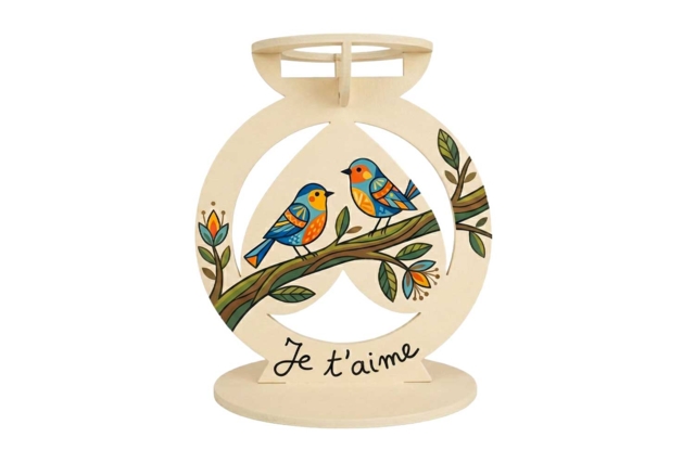 bougeoir oiseaux je t'aime en bois - Bougeoirs et photophores à décorer - 10doigts.fr