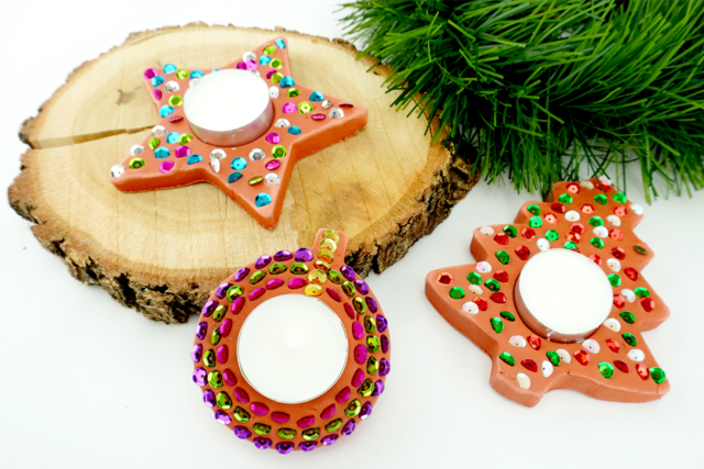 Bougeoirs d'hiver à paillettes - Pâtes à modeler autodurcissantes - 10doigts.fr