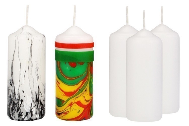 Bougies blanches décorées avec du marbling - Cires pour bougies - 10doigts.fr