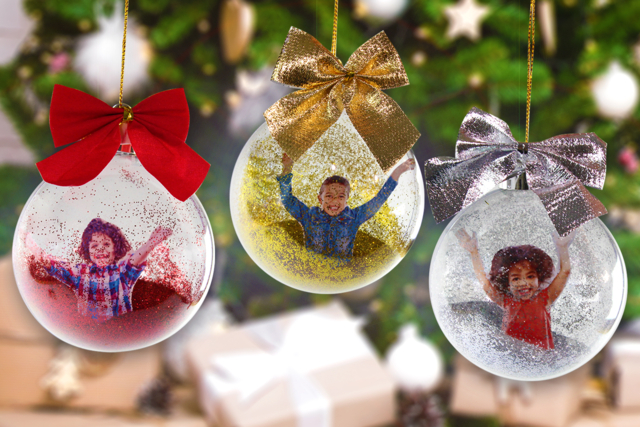 Boule de Noël paillettes et photo - Nœuds et rubans pour toutes vos créations - 10doigts.fr